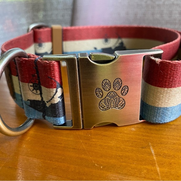 Pawsitivity Nantucket Red White Blue Islands Wide Dog Collar Buckle 1.5” XLarge - Picture 3 of 8